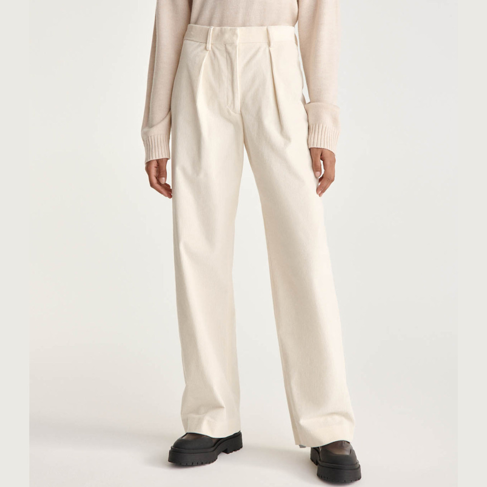 The Kooples Pleated Corduroy Ecru Pants Flared leg size 38 24w